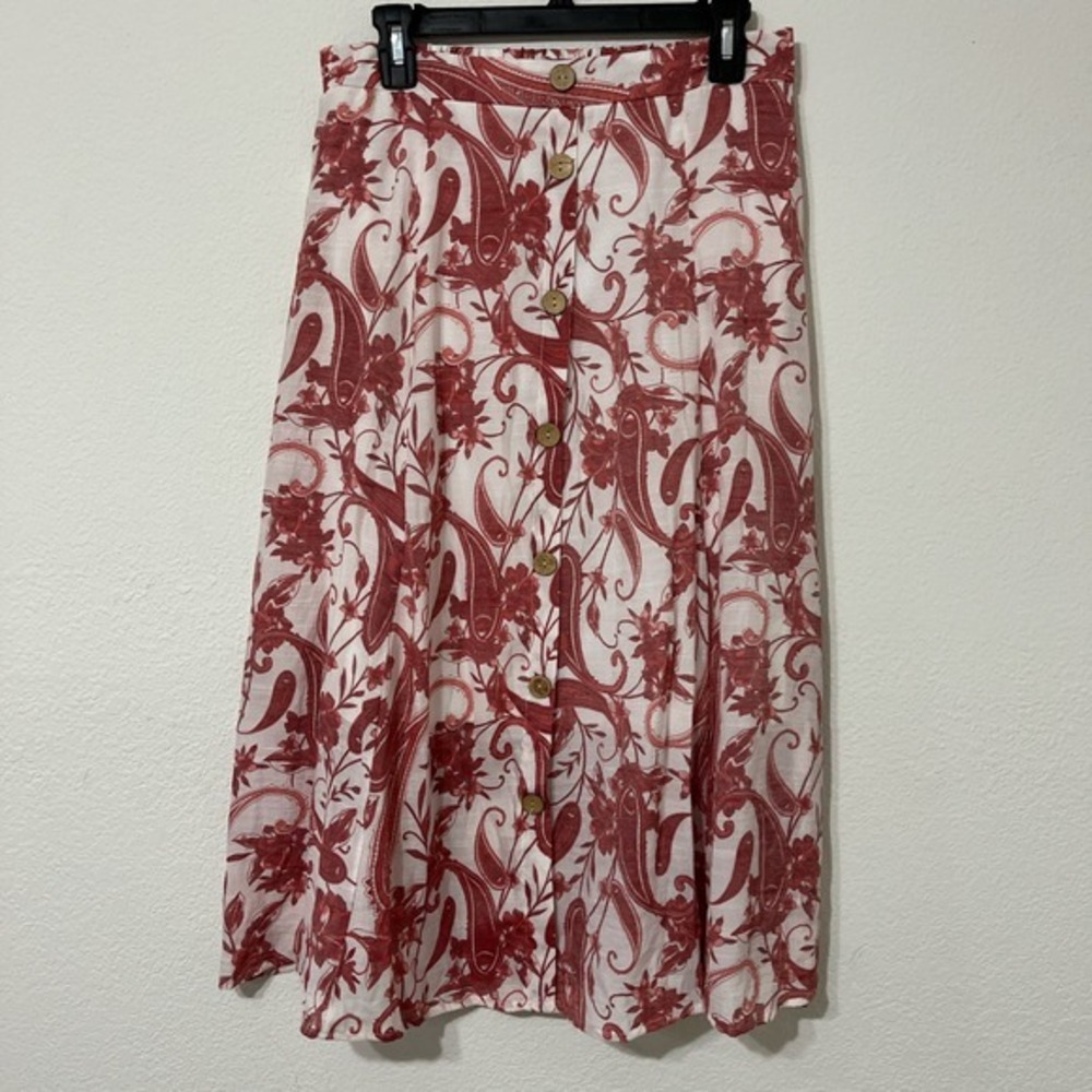 Mlle Gabrielle Floral Paisley Midi Skirt Size M Boho Cottage-core Button Front
